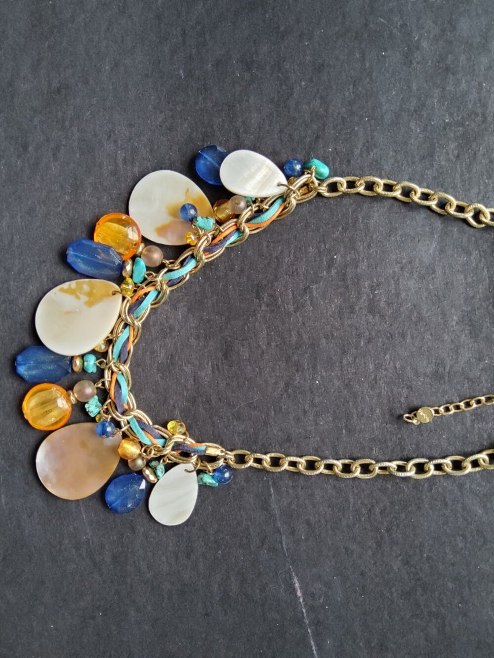 Ruby Rd Costume Jewelry gold tone with blue accent and shell like drops